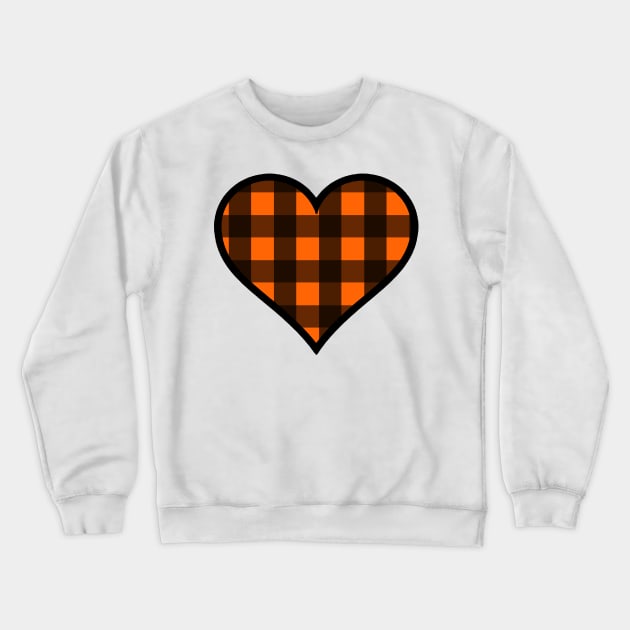 Orange and Black Buffalo Plaid Heart Crewneck Sweatshirt by bumblefuzzies